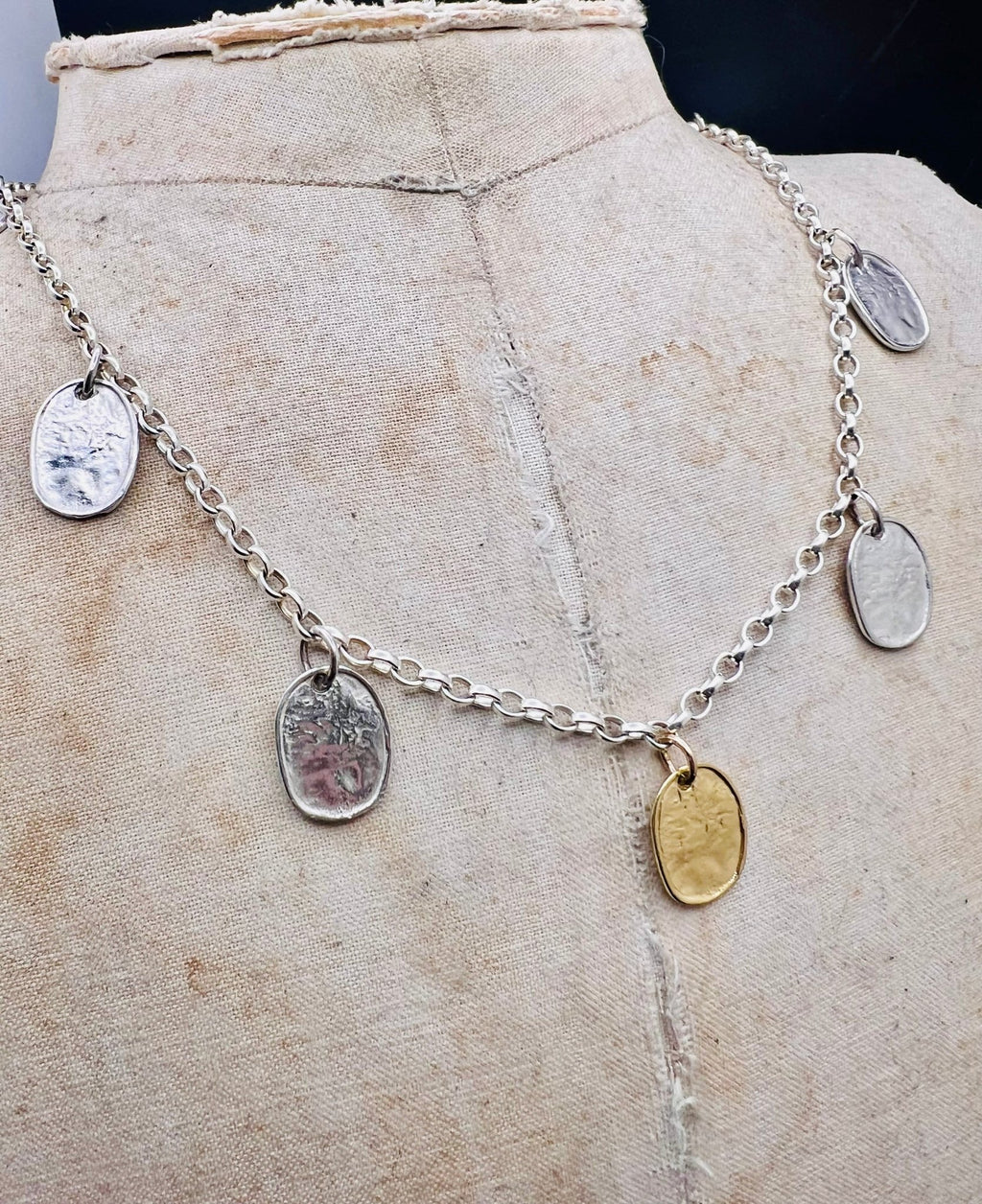 Silver and gold Lunaria necklace