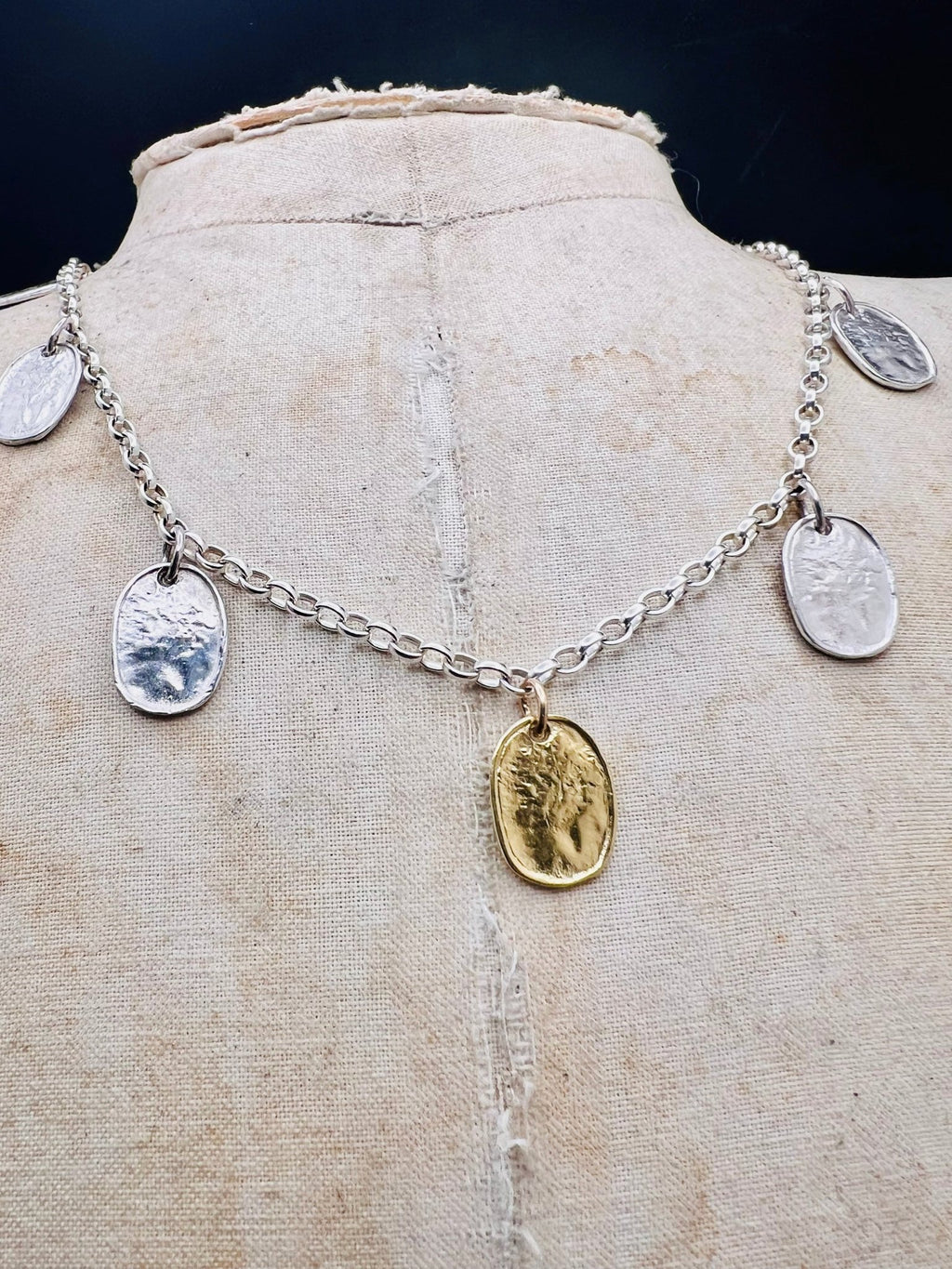 Silver and gold Lunaria necklace