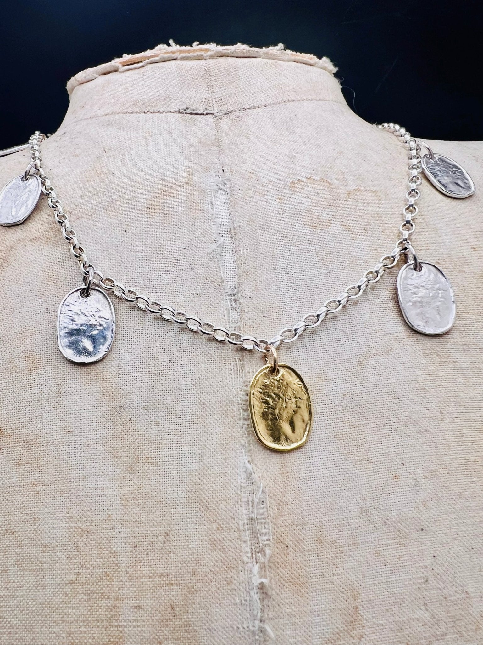 Silver and gold Lunaria necklace