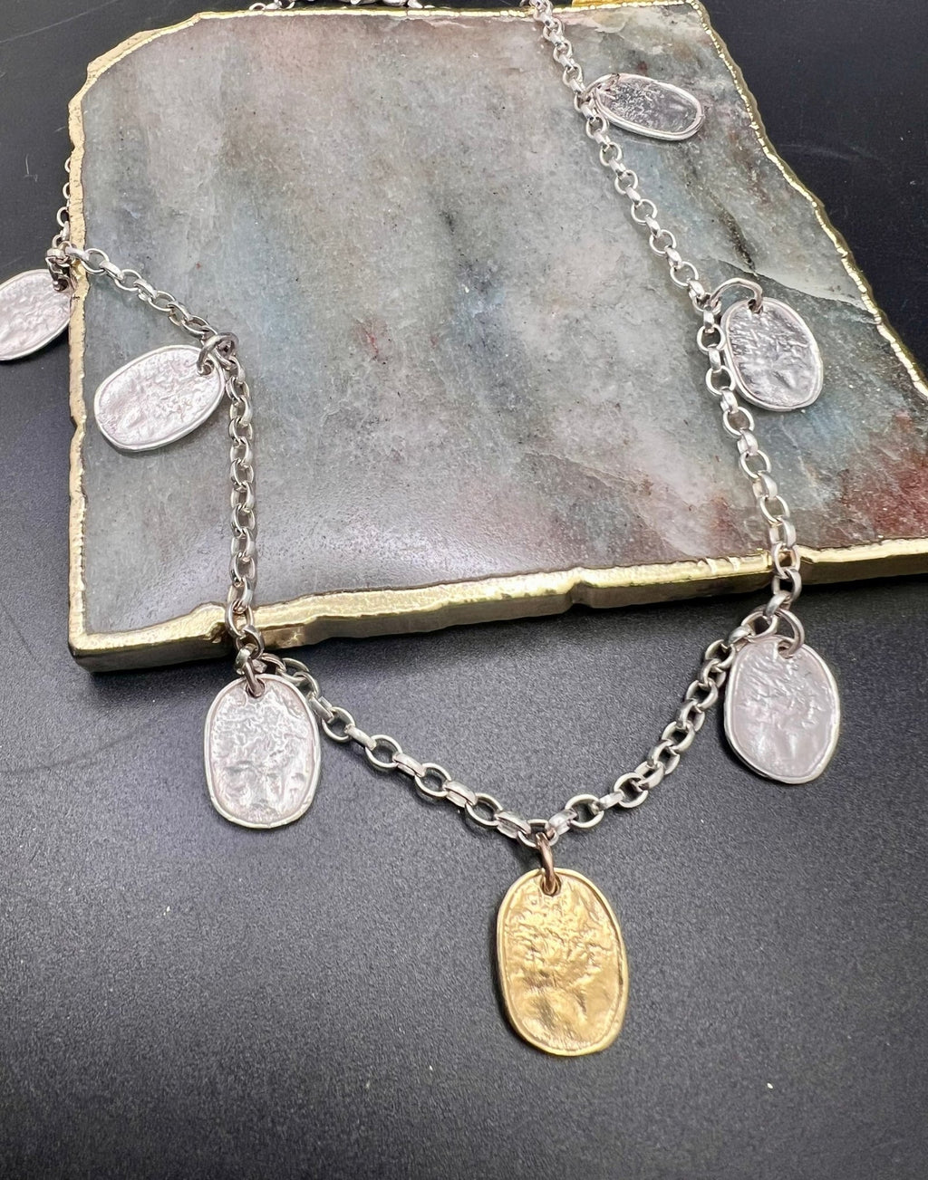 Silver and gold Lunaria necklace