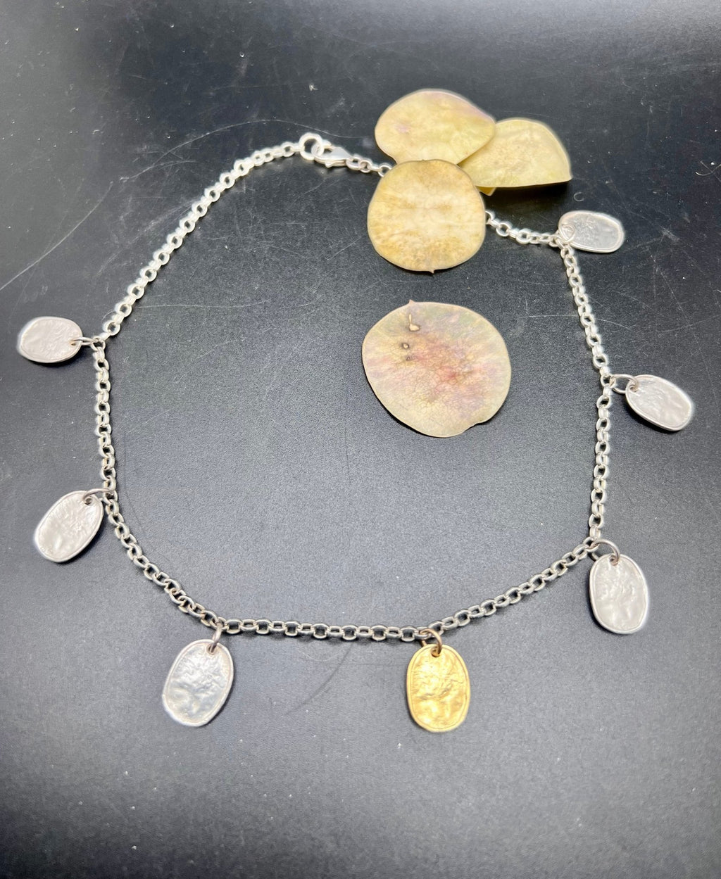 Silver and gold Lunaria necklace