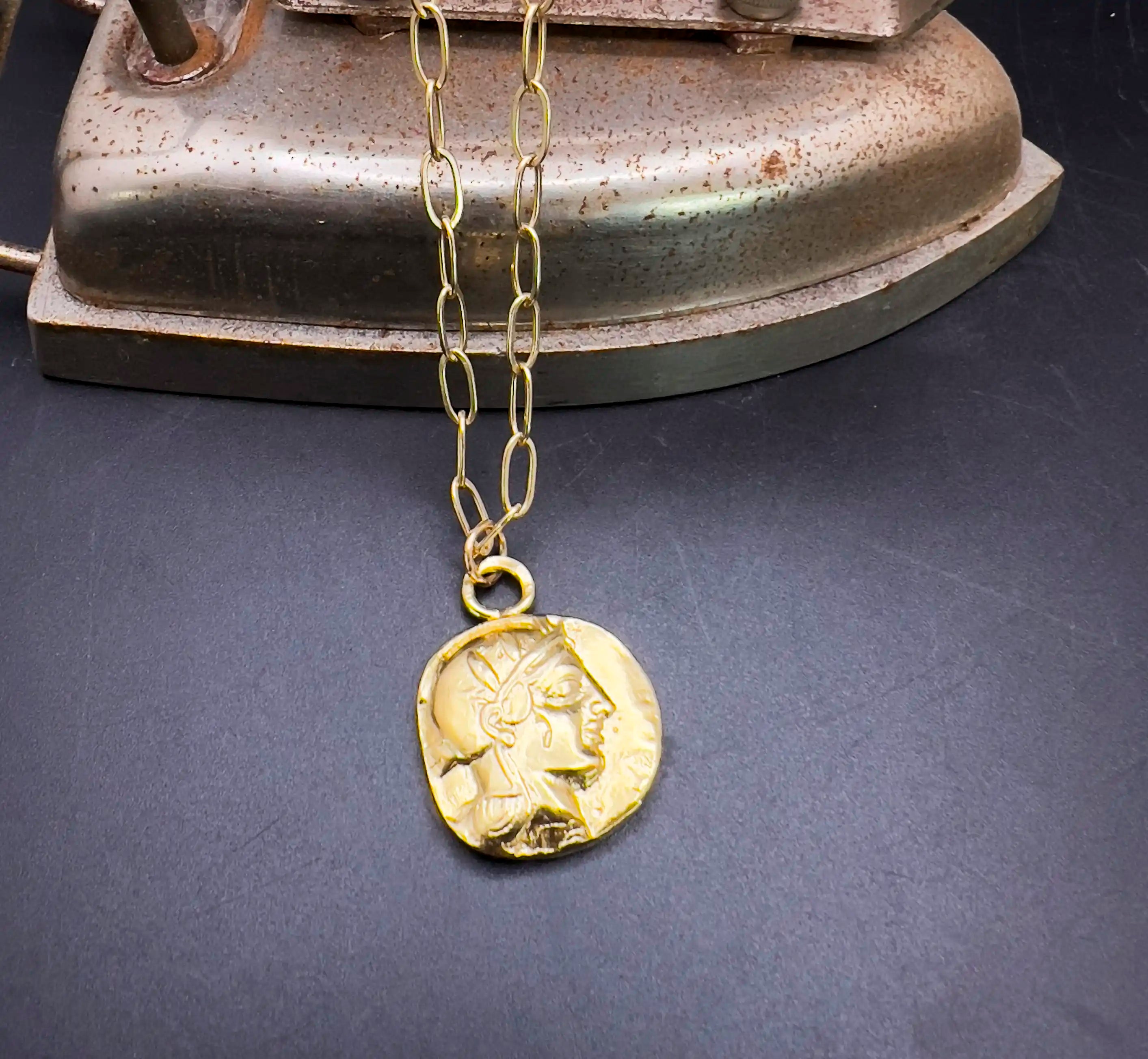 Athena and Her Owl Symbol Coin Pendant
