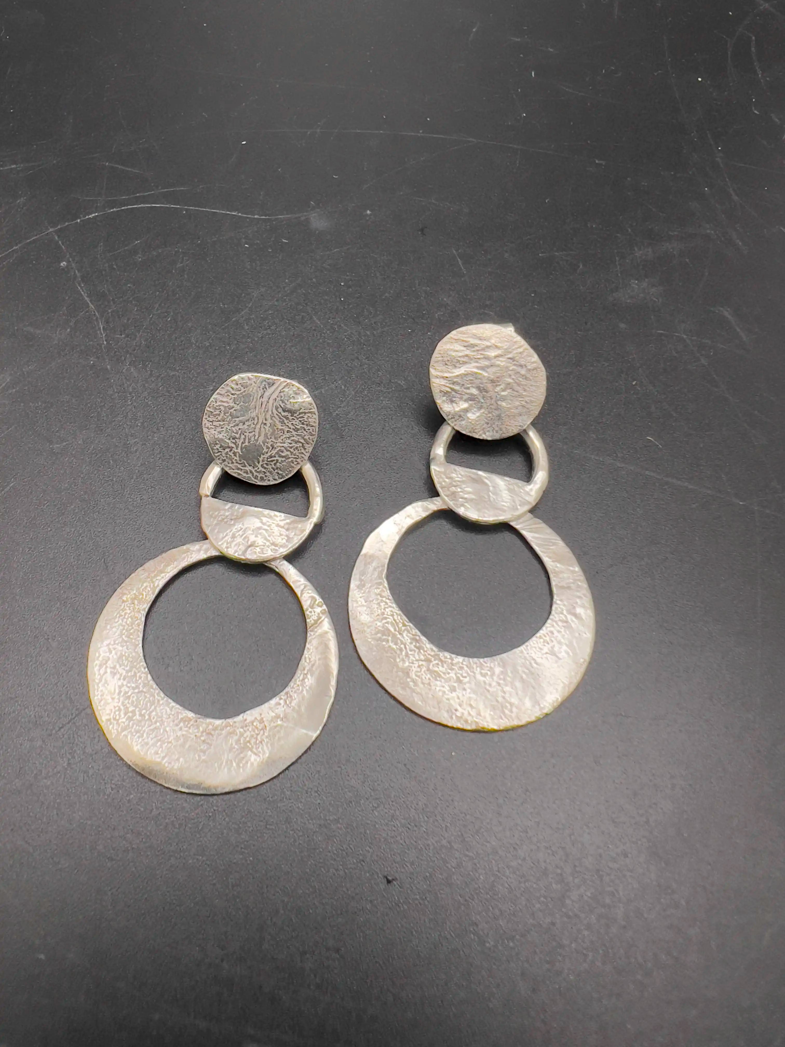 Crinkled Silver Drop Statement Earrings