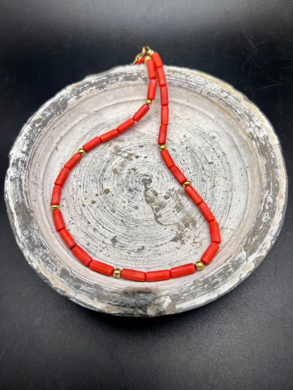 Coral not coral glass necklace