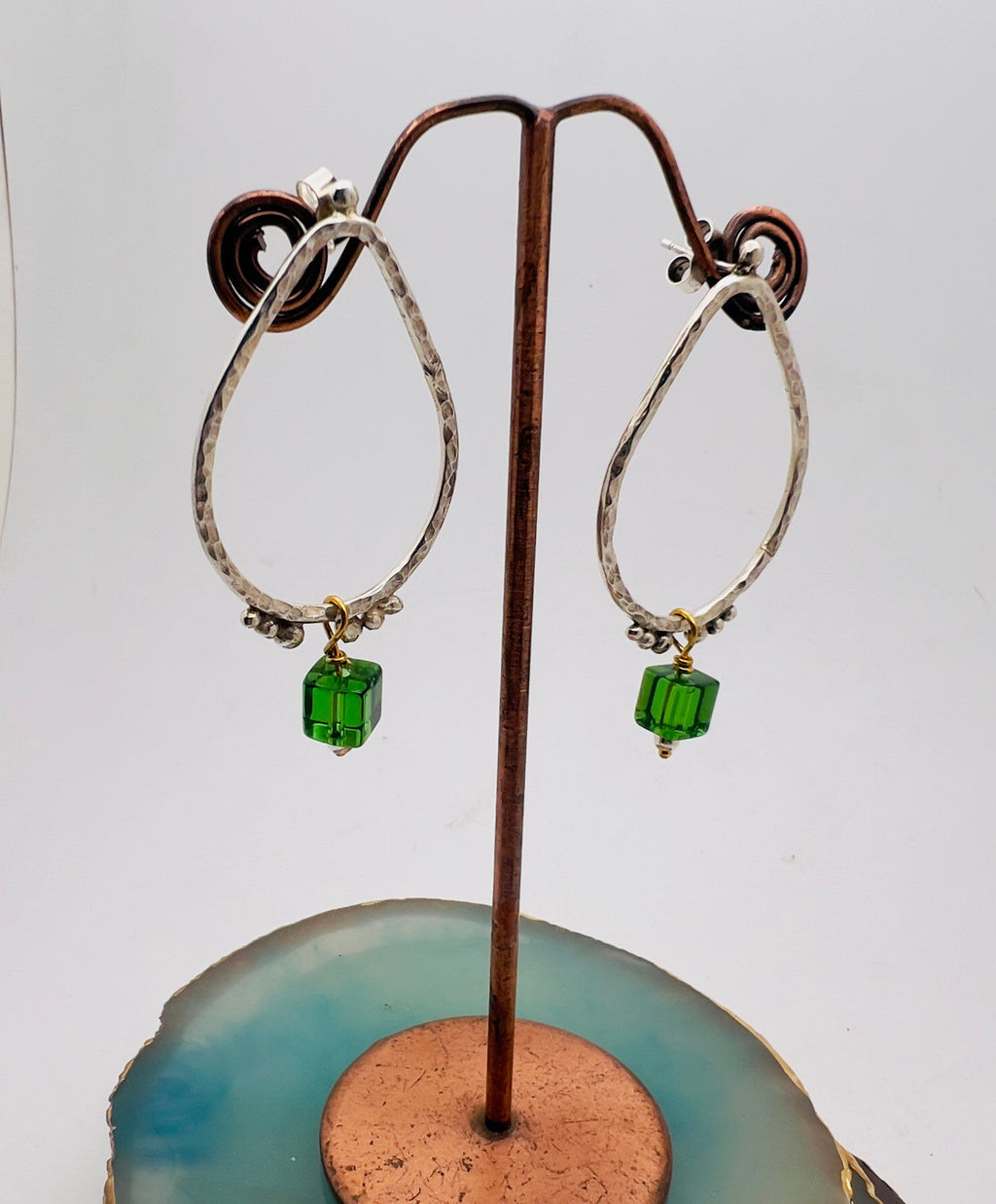 Green glass oval Mata earrings