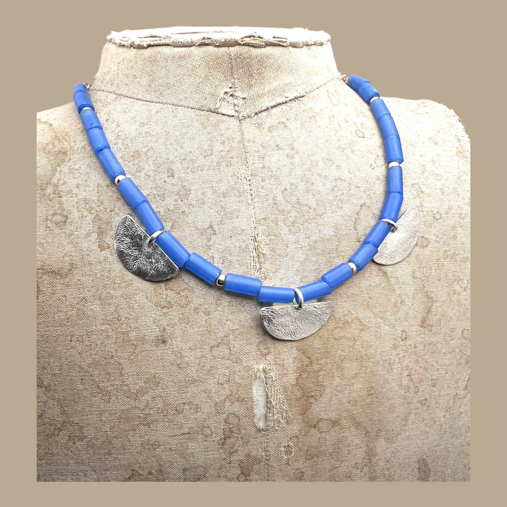 Sky blue half moons necklace