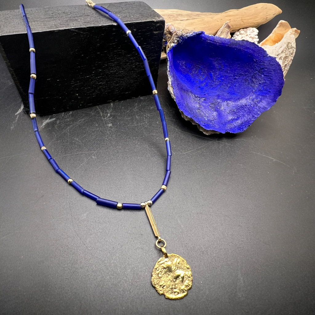 Blue glass Pegasus necklace