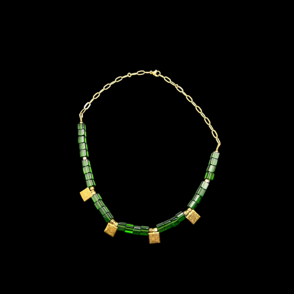 Green and gold cubed necklace