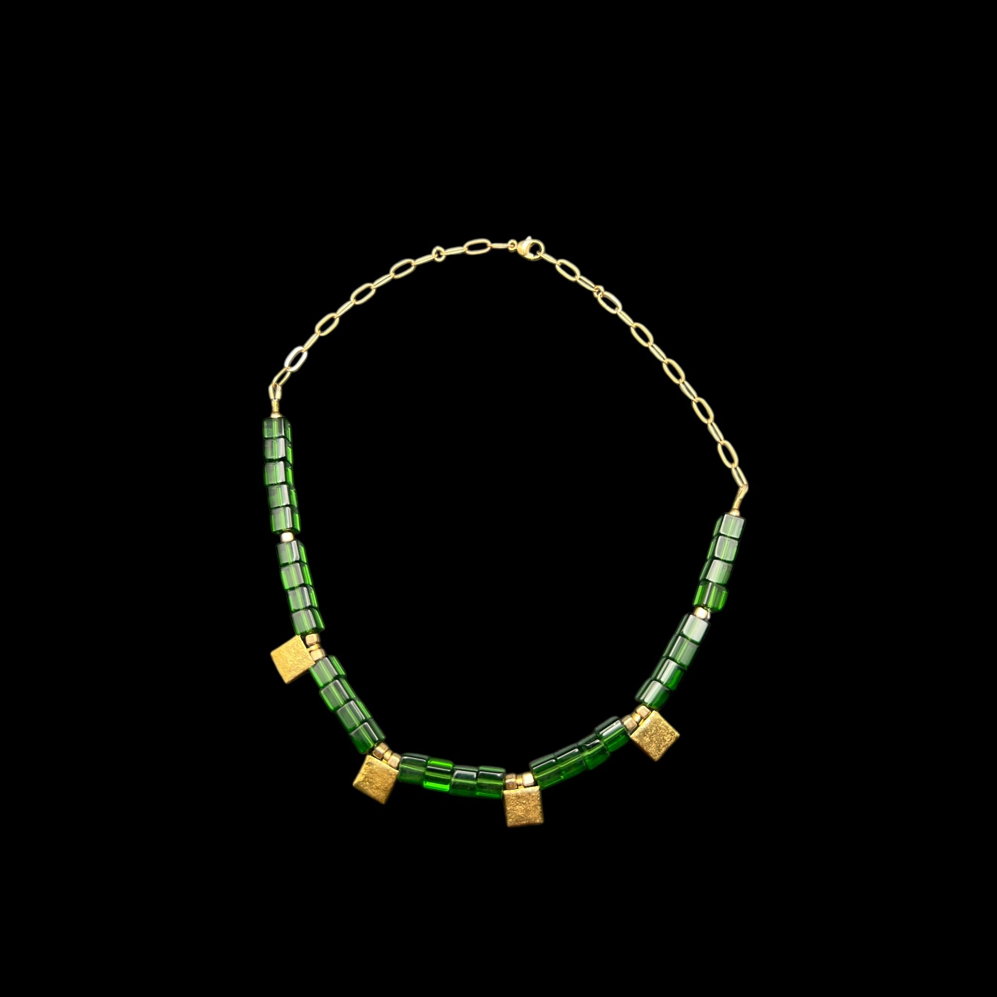 Green and gold cubed necklace