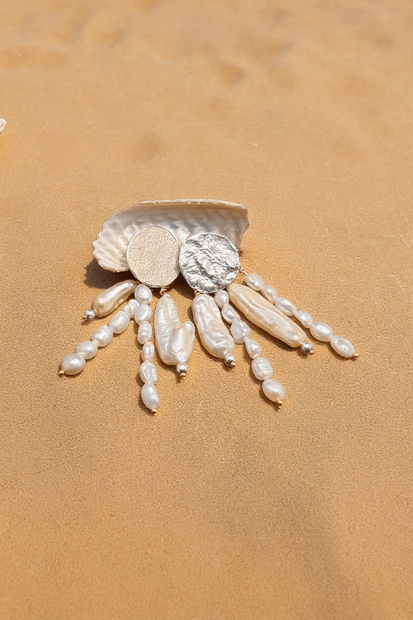 Silver sand and pearls earrings.