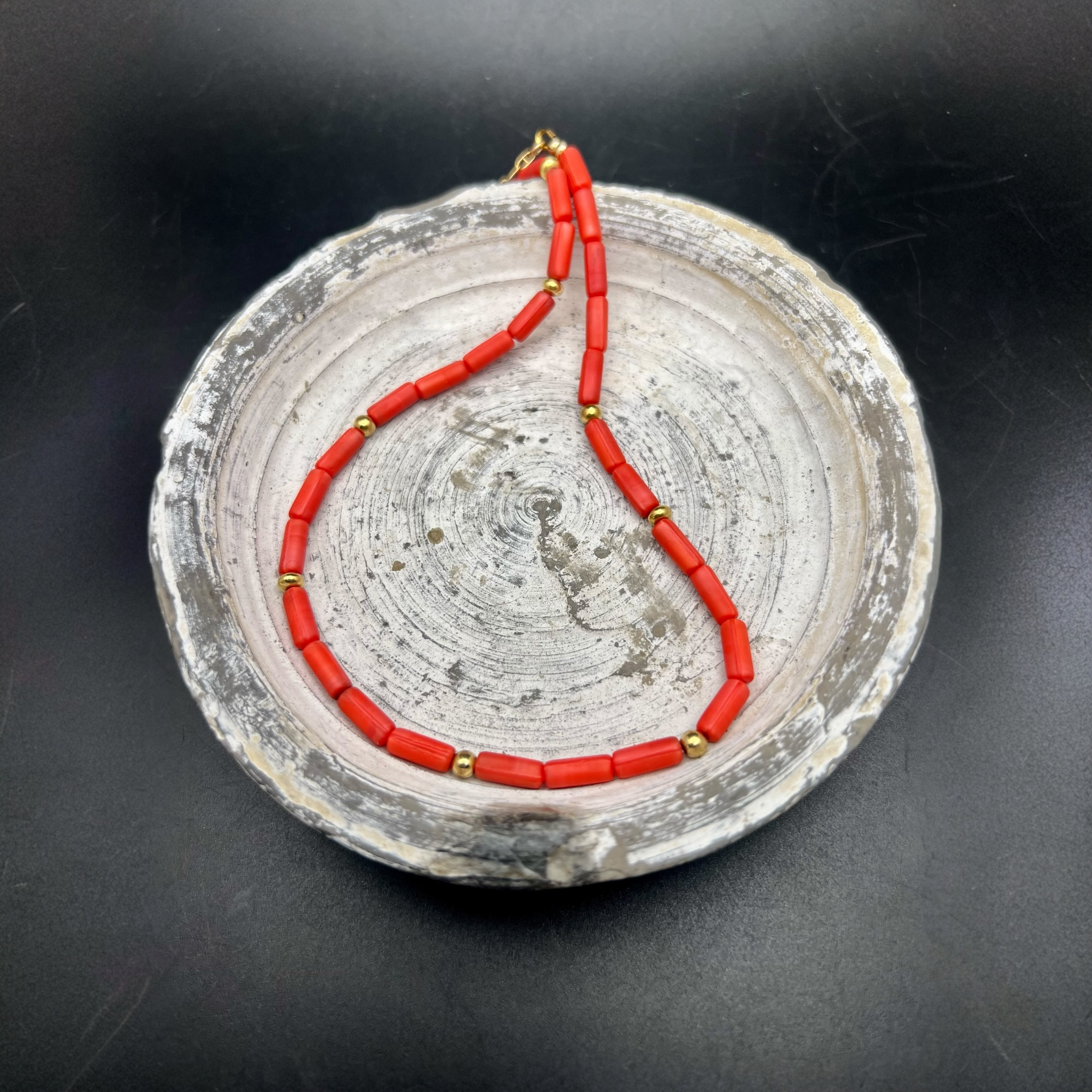 Coral not coral glass necklace