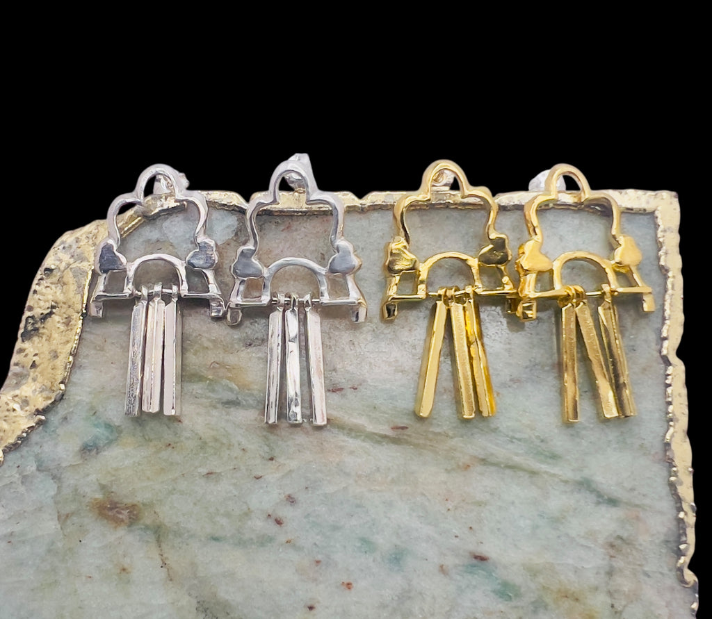Silver or gold shikhara earrings