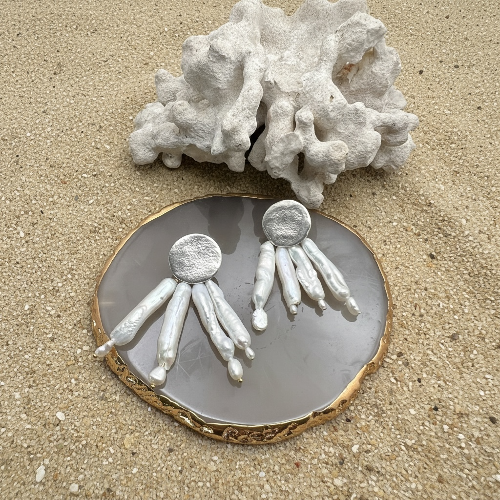 Silver and pearls earrings.