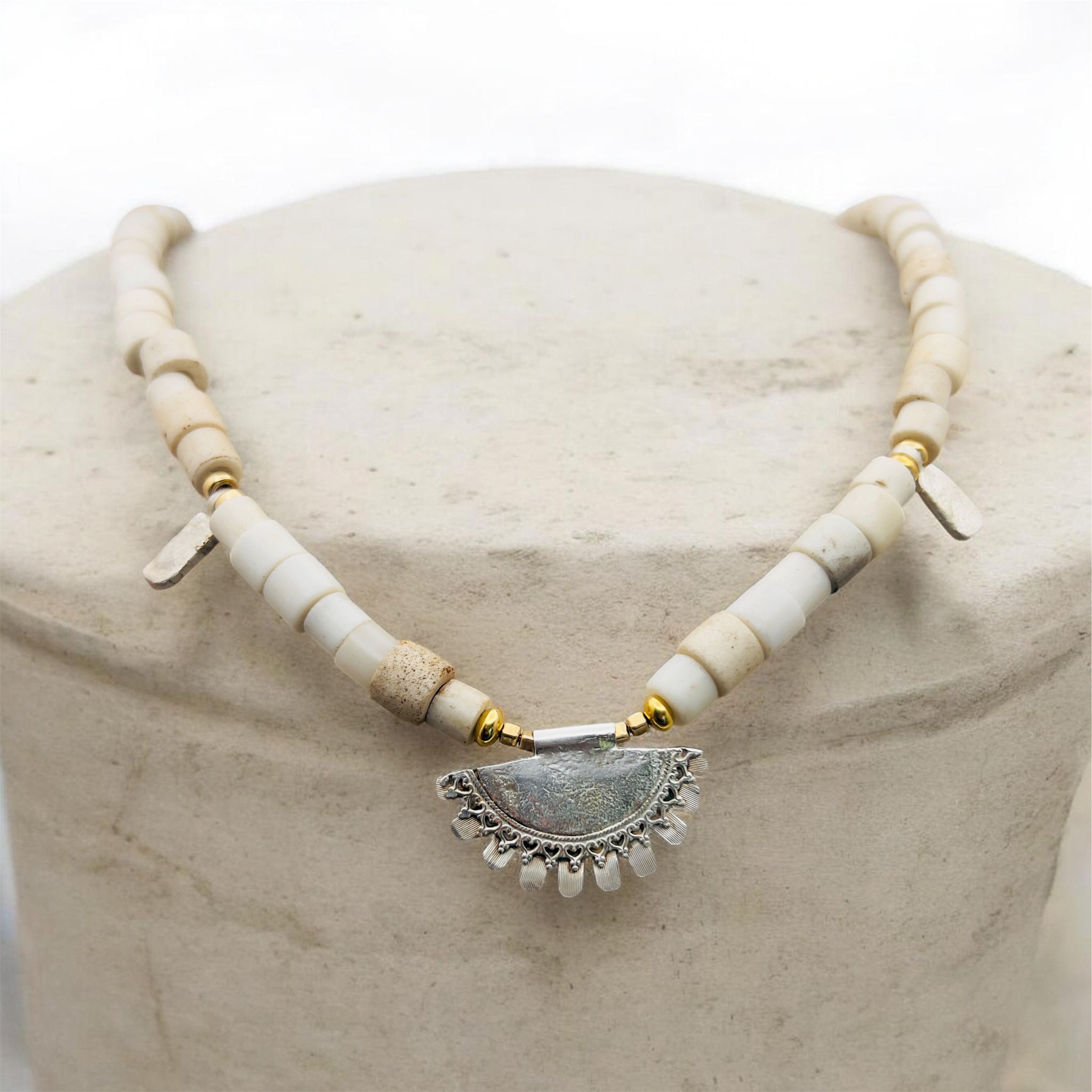 Porcelain trade bead Aztec necklace