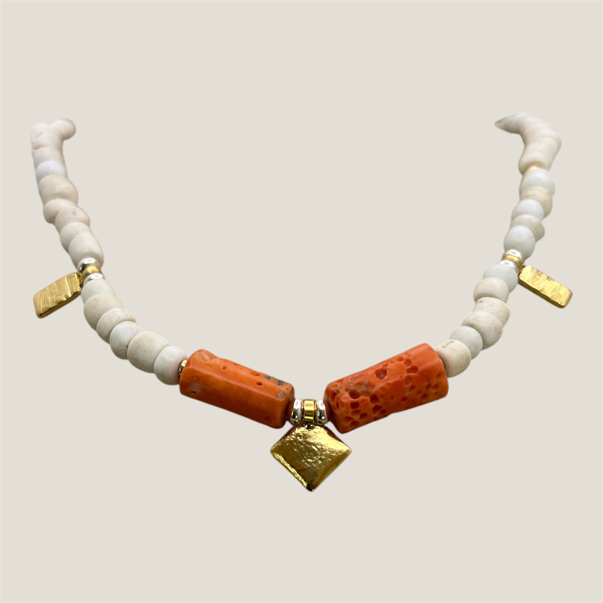 Vintage coral and porcelain necklace