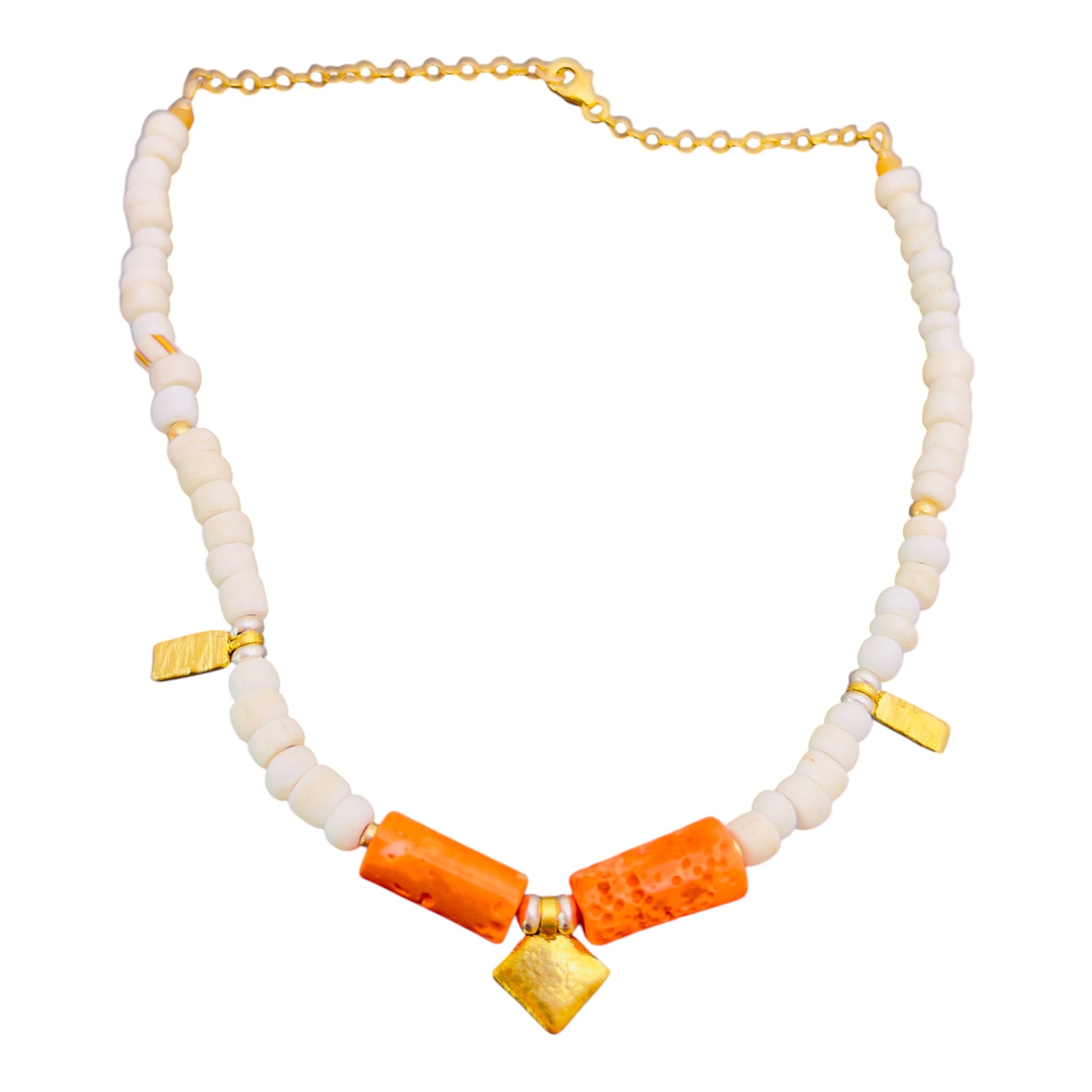 Vintage coral and porcelain necklace