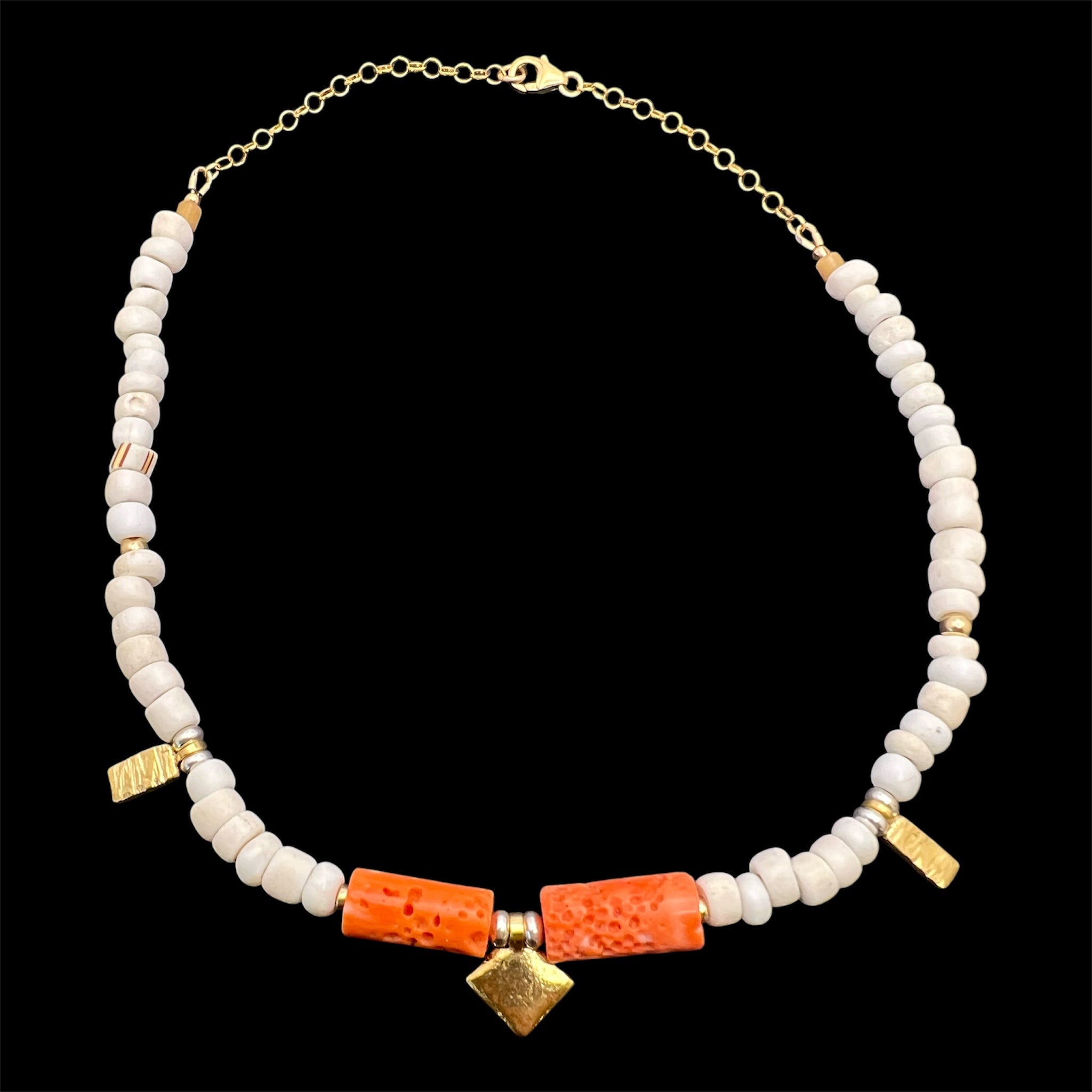 Vintage coral and porcelain necklace